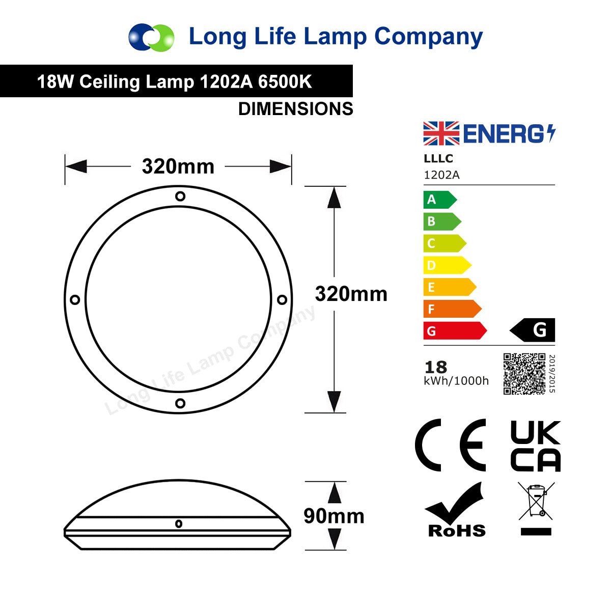 18w Round LED Ceiling Light Flush Mount IP54 6500k Bright Daylight - Energy Light Bulbs - Free delivery on all orders