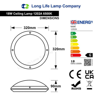 18w Round LED Ceiling Light Flush Mount IP54 6500k Bright Daylight - Energy Light Bulbs - Free delivery on all orders