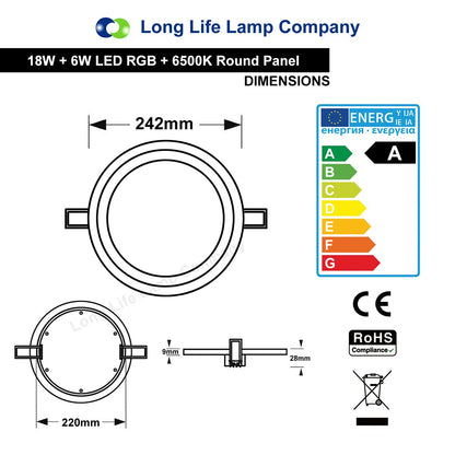 18w Round LED Ceiling Light Panel Cool White with 6w RGB Colour Changing Ambient Ring Remote Controlled - Energy Light Bulbs - Free delivery on all orders