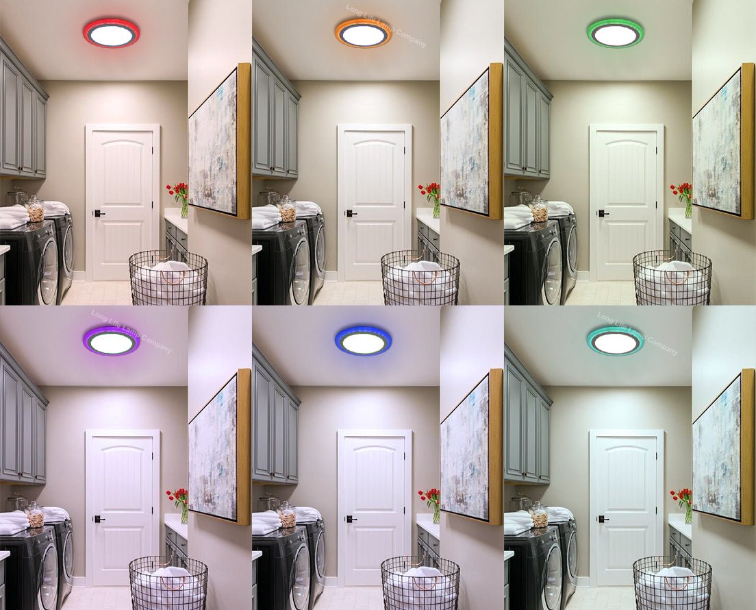 18w Round LED Ceiling Light Panel Cool White with 6w RGB Colour Changing Ambient Ring Remote Controlled - Energy Light Bulbs - Free delivery on all orders