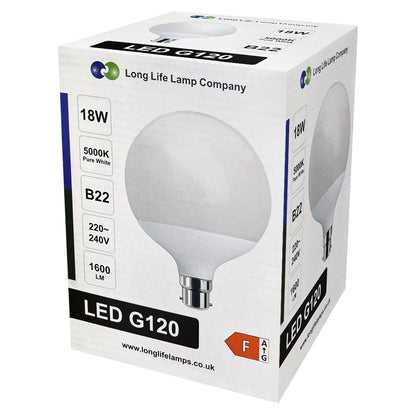 18w Round LED Globe Bulb B22 Bayonet Base Cool White Equivalent To 162w - Free delivery on all orders