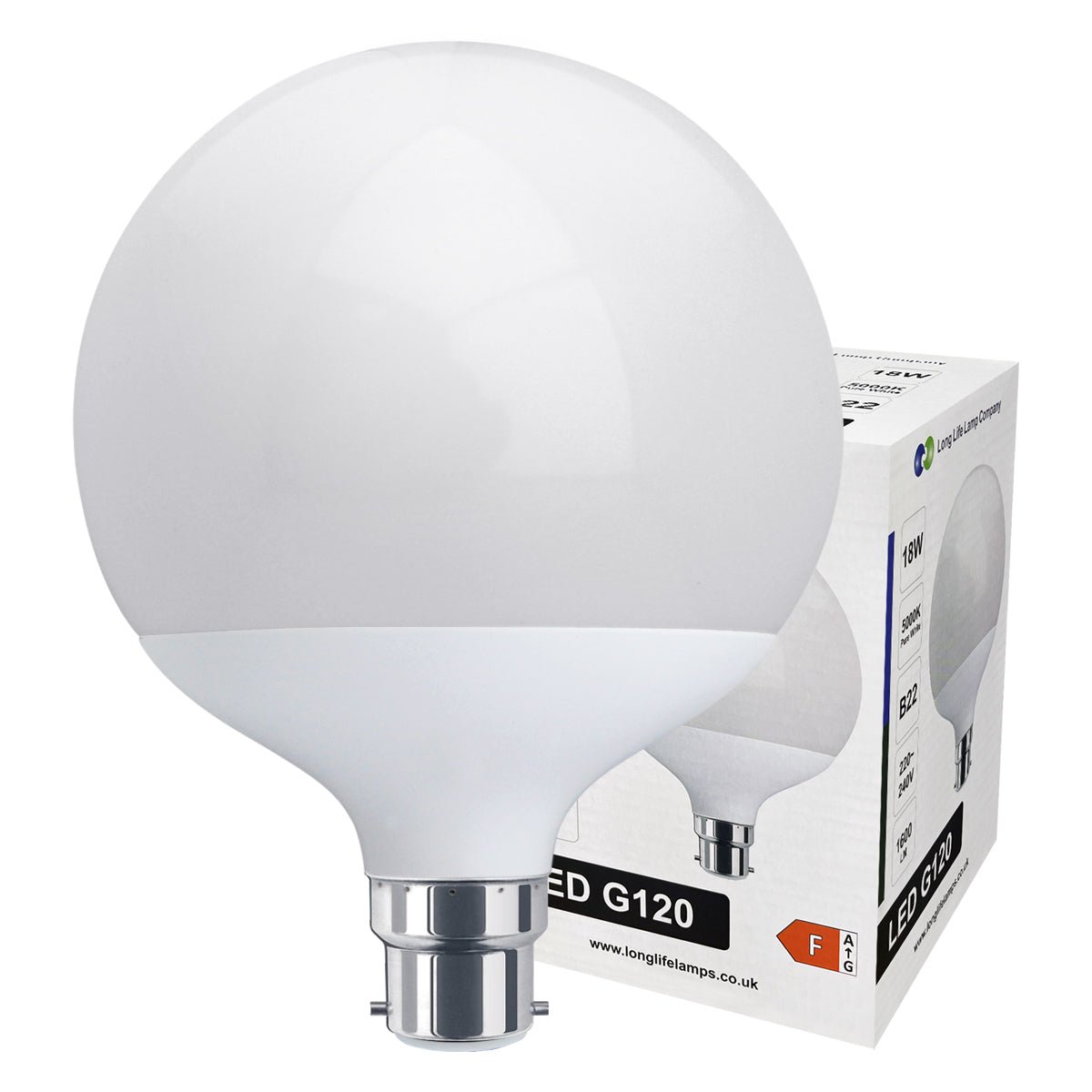 18w Round LED Globe Bulb B22 Bayonet Base Cool White Equivalent To 162w - Free delivery on all orders