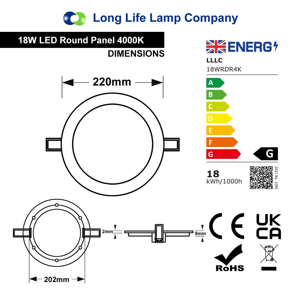18w Round LED Recessed Ceiling Panel Light White 4000K - Free delivery on all orders