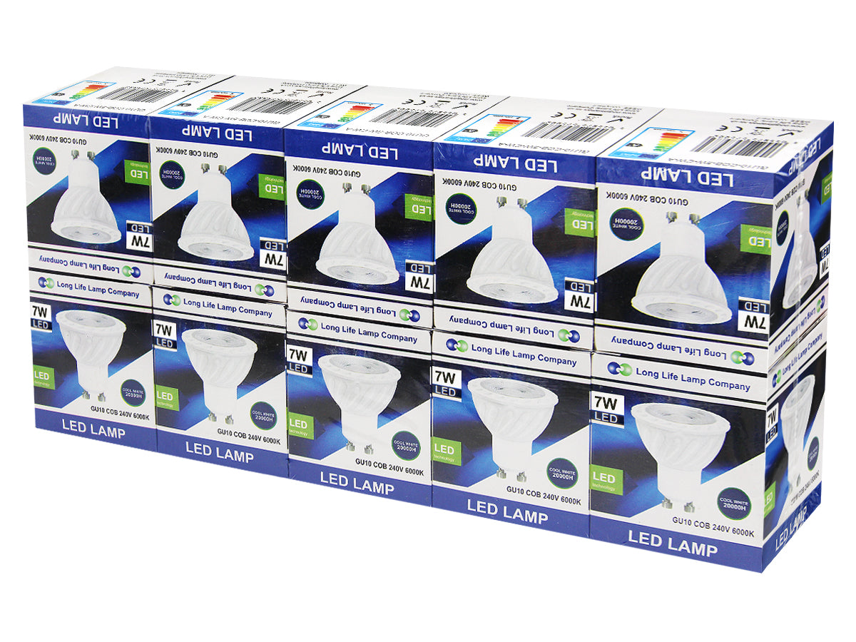10 Pack 7w COB LED GU10 Replacement 65w Halogen Cool White - Free delivery on all orders