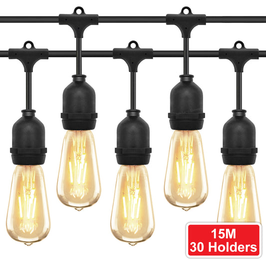 15 Metre Outdoor String Light Bulb Holders 30 Lamp Weatherproof Festoon Light 