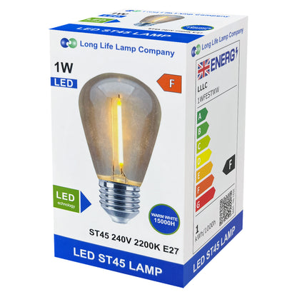 Pack of 2 LED Filament Light Bulb 1w E27 Edison Screw Warm White Decorative Festoon Lamp