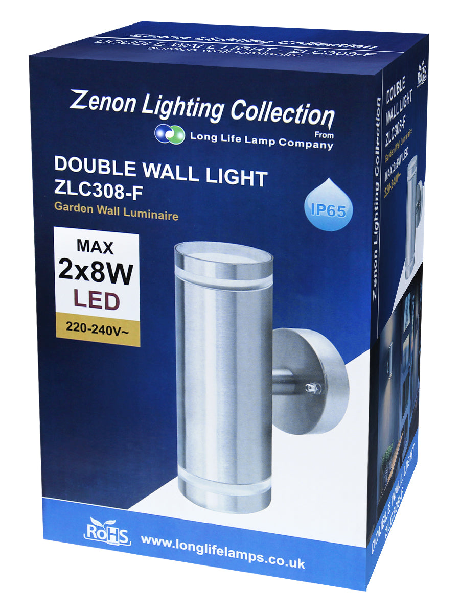 2 x Outdoor Double Wall Lights Stainless Steel GU10 Fitment - Free delivery on all orders