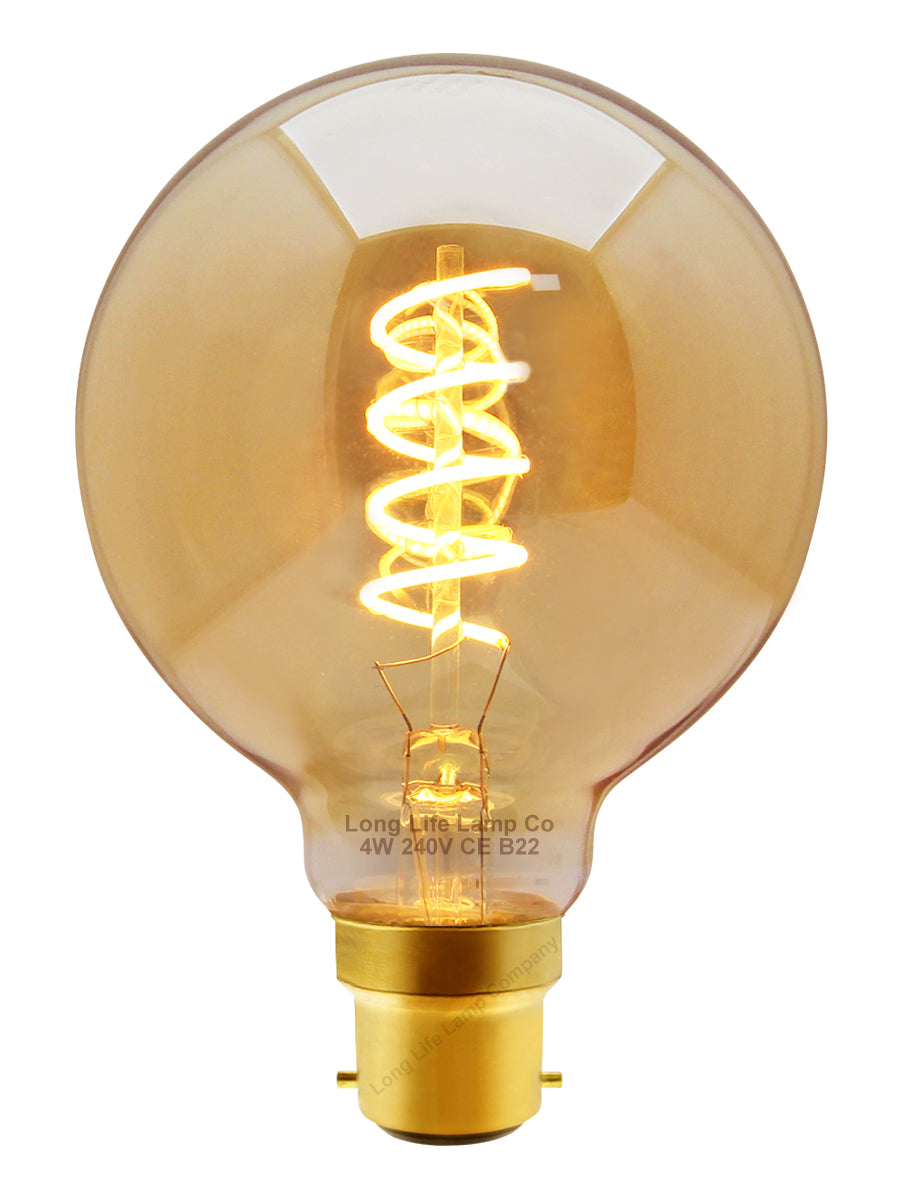 Retro Vintage Globe LED 4w Spiral Filament Bulb Smoked Gold Glass G95 Teardrop B22