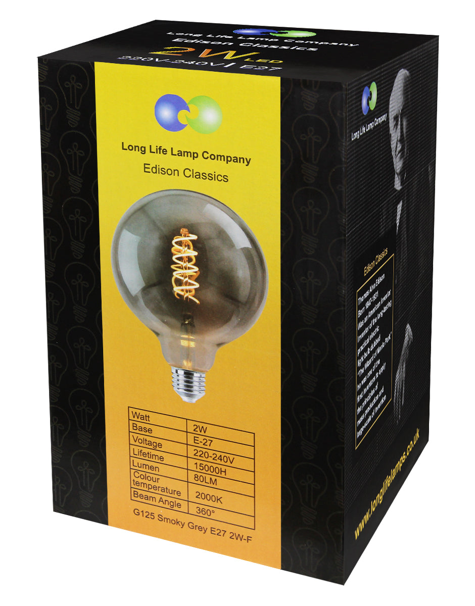 2w Vintage LED G125 Bulb E27 Spiral Filament Smoke Grey - Free delivery on all orders