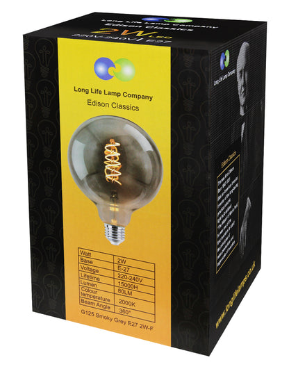 2w Vintage LED G125 Bulb E27 Spiral Filament Smoke Grey - Free delivery on all orders