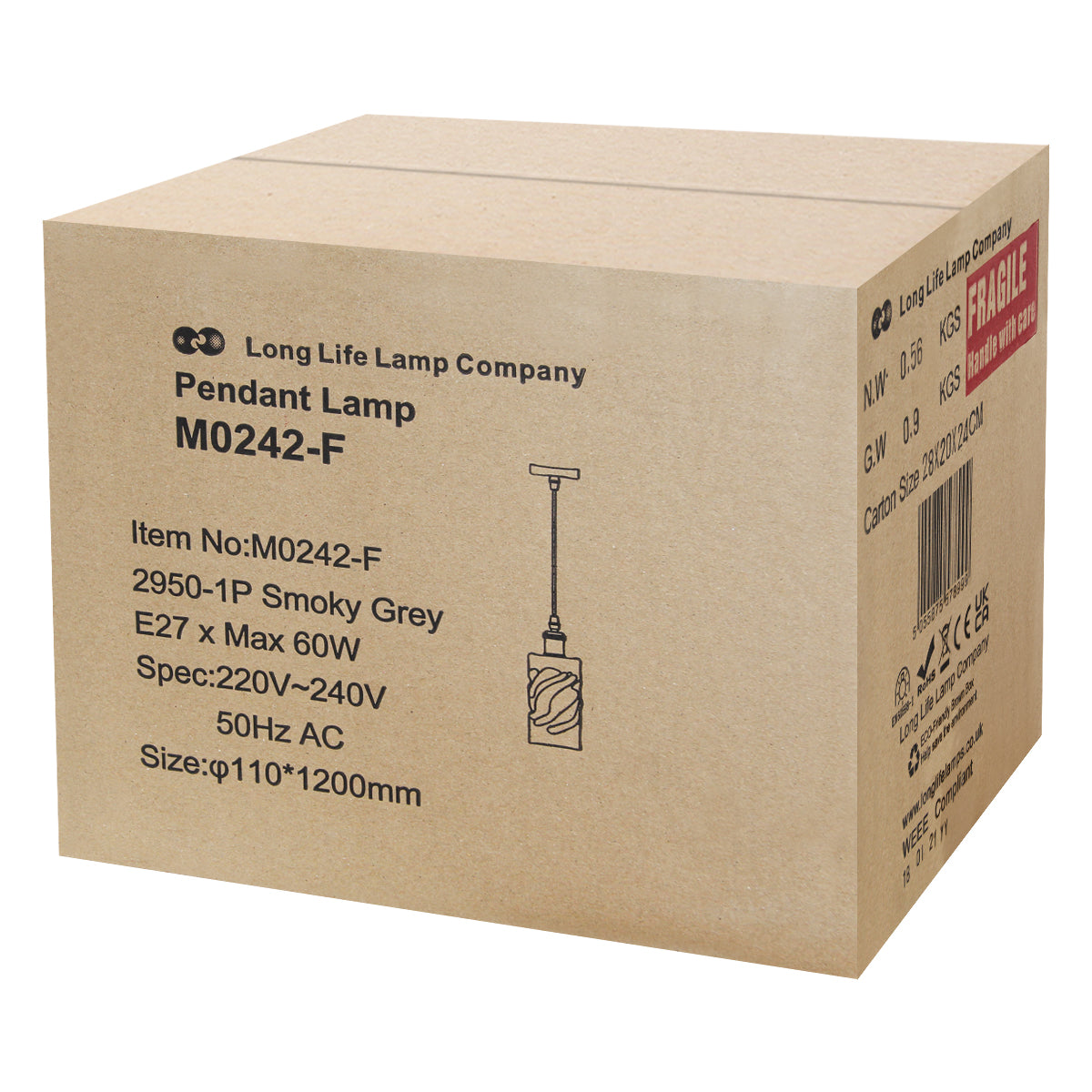 Vintage Smoked Grey Twisted Cylinder Glass Ceiling Pendant Lamp M0242