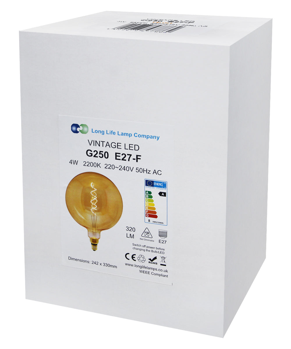 4w Industrial Vintage LED Globe E27 Amber Smoked Glass