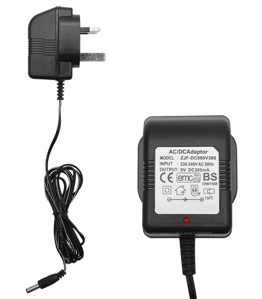 Replacement 9V DC300mA Mains Charger for Rechargeable Flood Lights Torch Battery