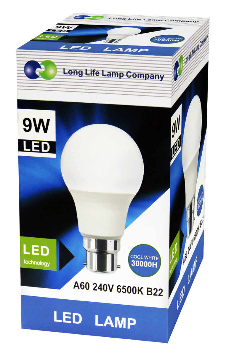 9W LED A60 Light Bulb Bayonet B22 Cool White 6500K - Free delivery on all orders
