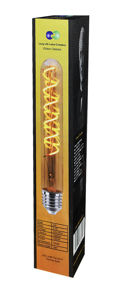 Vintage LED 2W T30 Teardrop Spiral Tube Bulb E27 - Free delivery on all orders