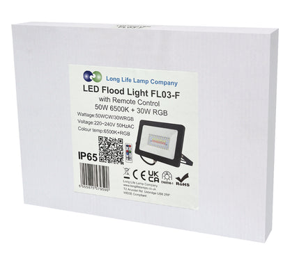 50w IP66 LED RGB Floodlight Outdoor Colour Changing Remote Control