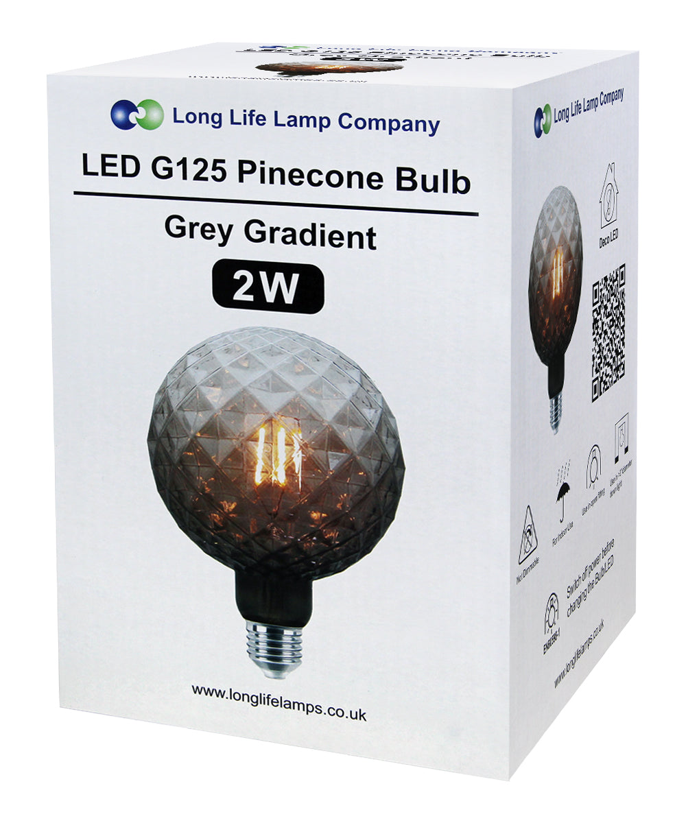 LED Glass Globe Light Bulb E27 Edison Screw Filament Classic Grey Smoked G125 Pinecone