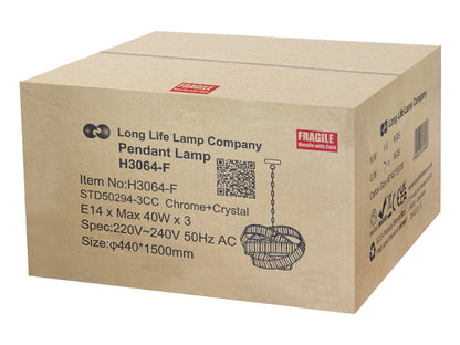 Modern Ceiling Crystal Chandelier Pendant Light Chrome Fixture Glass 3 Rings H3064