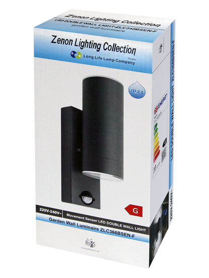 12W Black LED Double Outdoor Wall With PIR Movement Sensor Stainless Steel Cool White