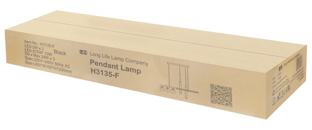 LED Bar 5 Light Black Ceiling Pendant Light Mini Glass Globes Slim Tubular