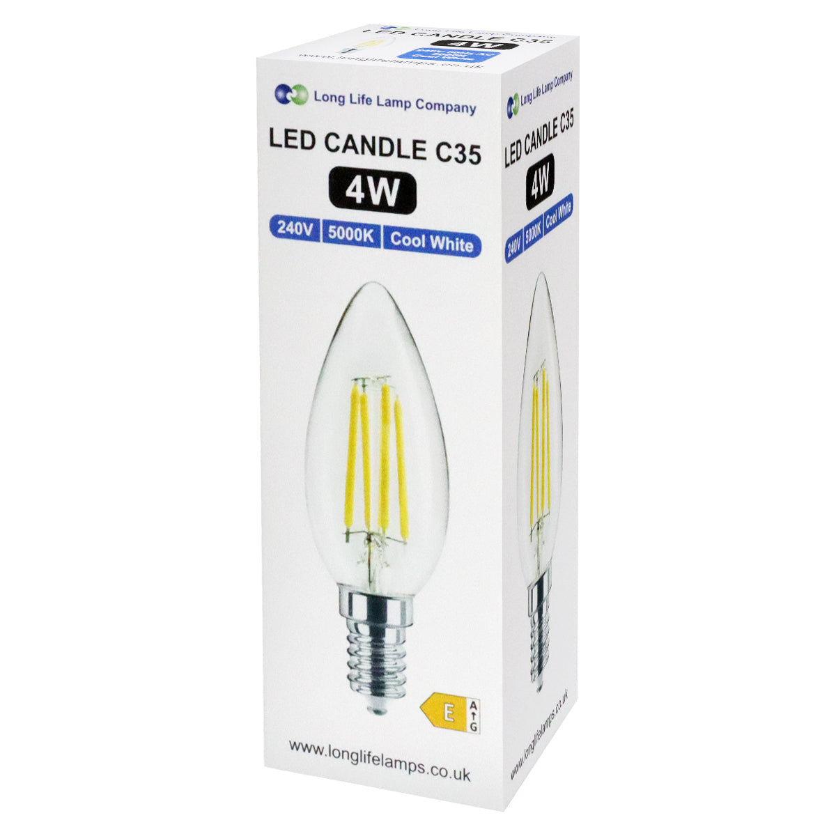 4W LED Candle Light Bulb Cool White 5000K Clear Glass E14