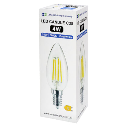 4W LED Candle Light Bulb Cool White 5000K Clear Glass E14