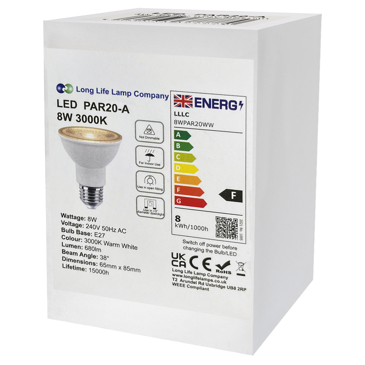 PAR20 8w Warm White 38 Degree Beam - Free delivery on all orders