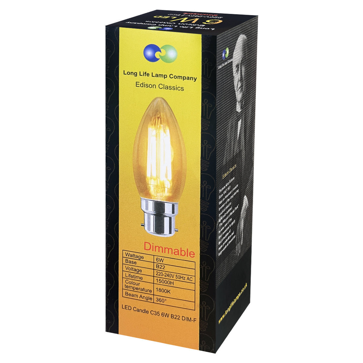 6w Dimmable LED Candle B22 Filament Light Bulb Bayonet Cap Amber Glass