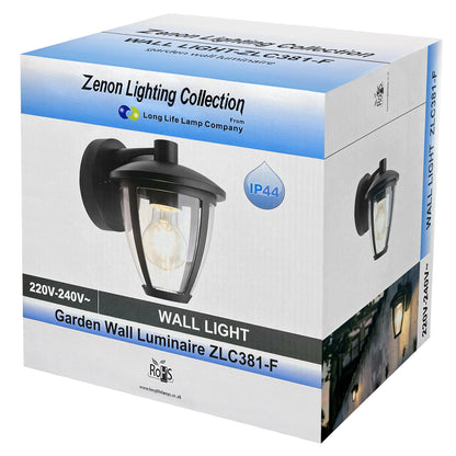Outdoor Downward Wall Light Black Lantern Clear Diffuser IP44