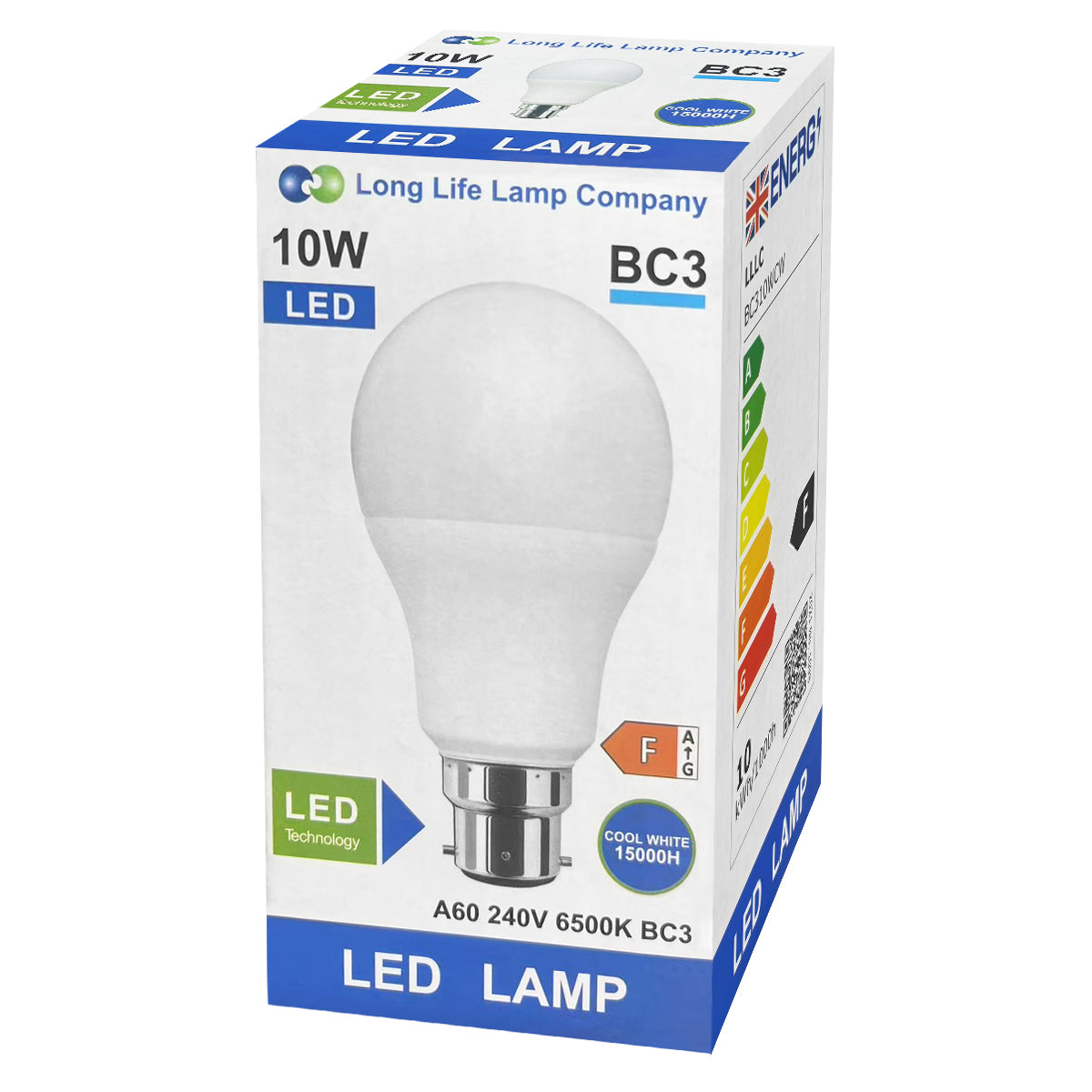 10w 3 Pin Light Bulb LED Cool White 6500k BC3 - Free delivery on all orders