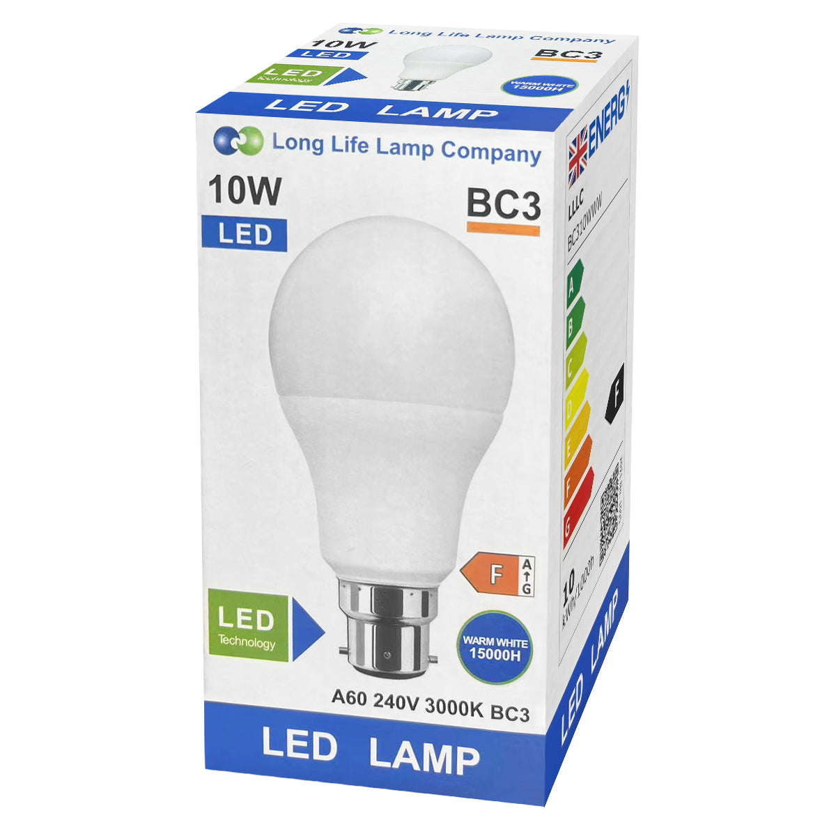 10w 3 Pin Light Bulb LED Warm White 3000k BC3 - Free delivery on all orders