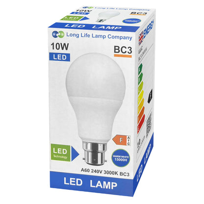 10w 3 Pin Light Bulb LED Warm White 3000k BC3 - Free delivery on all orders