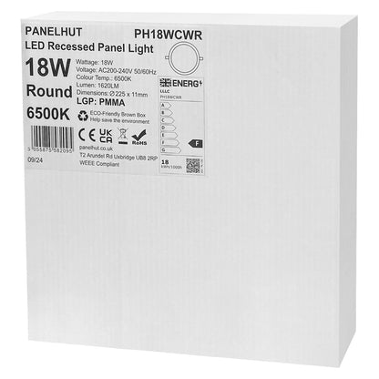 18w Recessed LED Round Panel Light 6500K Continuous Running Hours Philips Driver