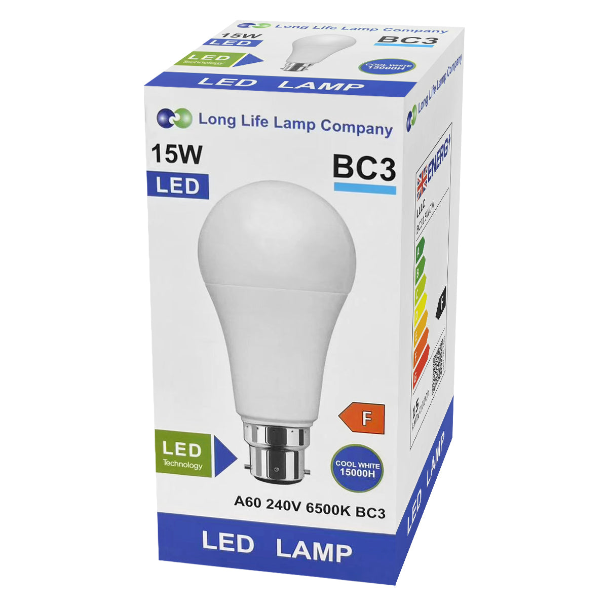 15w 3 Pin Light Bulb LED Cool White 6500k BC3