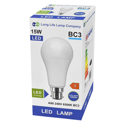 15w 3 Pin Light Bulb LED Cool White 6500k BC3