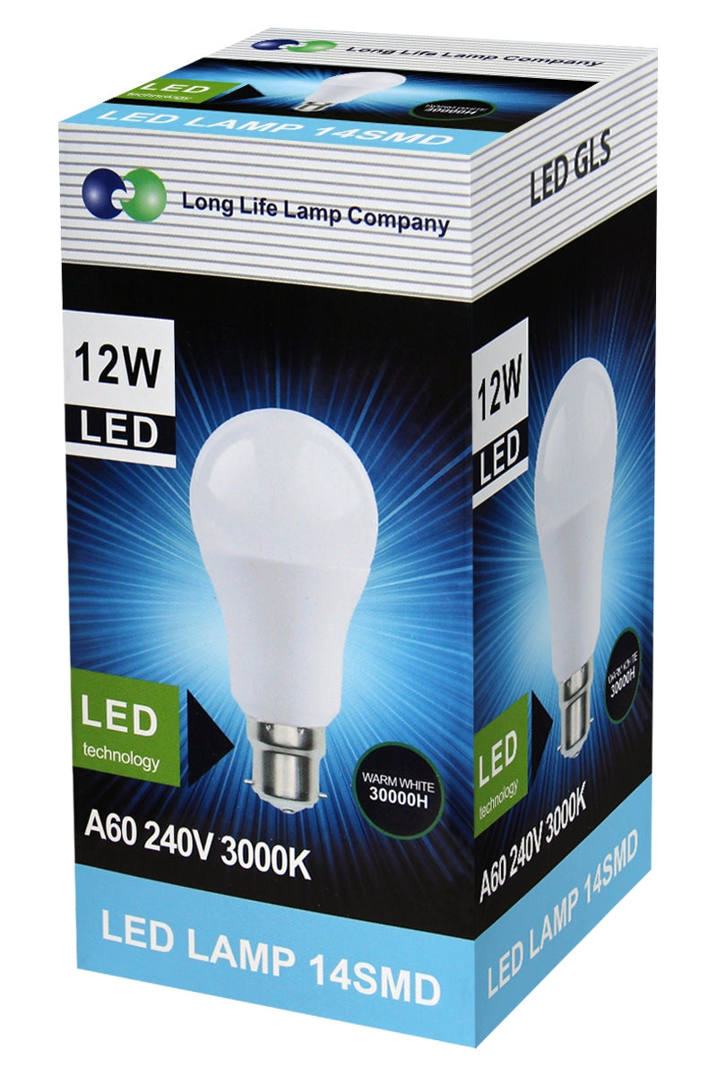 12w GLS LED Light Bulb B22 Bayonet Equivalent to 120w Warm White A60 - Free delivery on all orders