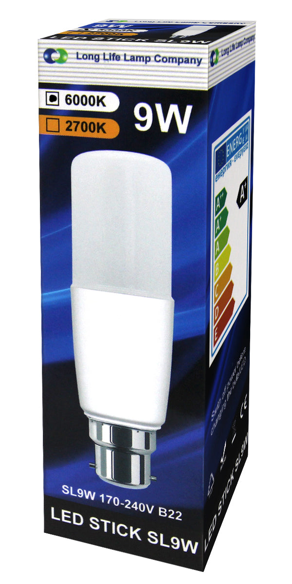 9w LED Stick Light Bulb B22 Cool White 3U Replacement 60w Equivalent - Free delivery on all orders