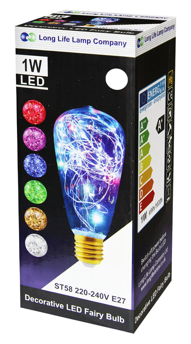 1w E27 ST58 LED Cool White Fairy String Filament Light Bulb - Free delivery on all orders