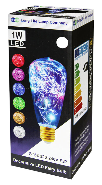 1w E27 ST58 LED Cool White Fairy String Filament Light Bulb - Free delivery on all orders