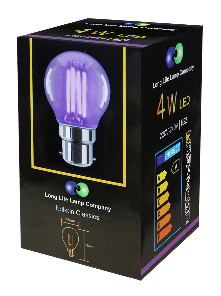 4w LED Golf Ball Purple Light Bulb B22 Clear Glass