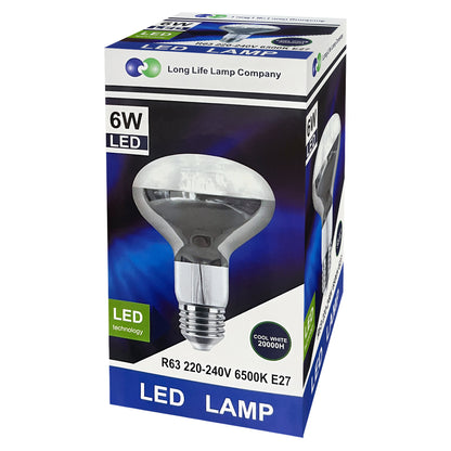 6W R63 LED Bulb E27 Cool White 6500K 50W Halogen Equivalent - Free delivery on all orders