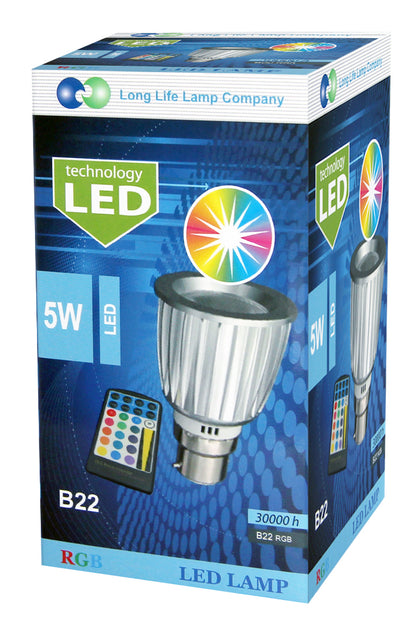 Pack of 2 LED Bulb Colour Changing B22 Bayonet Mood Spot Light RGB 5W