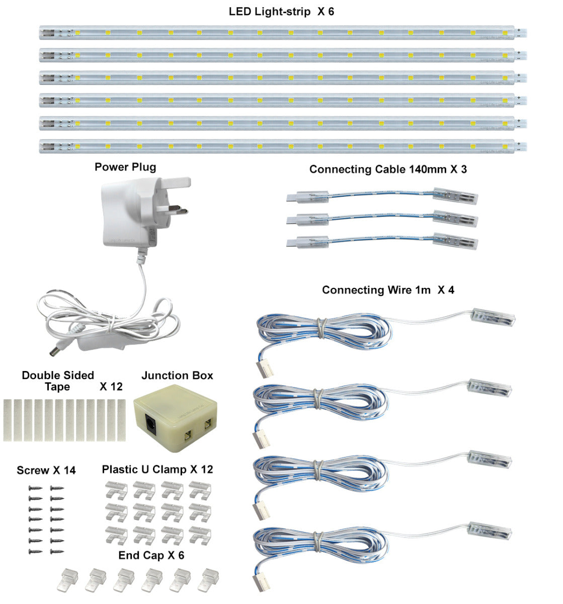 6 x 30cm Plug In LED Cool White Under Kitchen Cupboard Cabinet Strip Lights