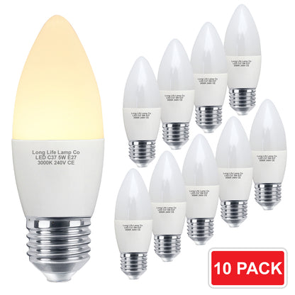 10 PACK 5W Energy Saving C37 LED Candle Light Bulb 3000K E27
