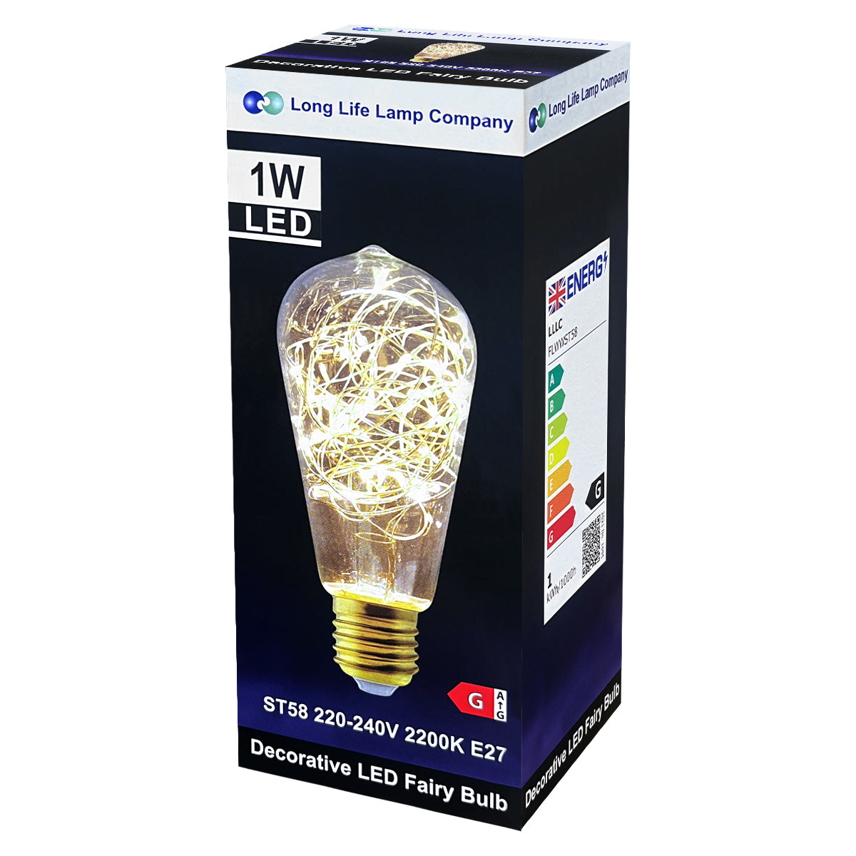 1w E27 ST58 LED Warm White Fairy String Filament Light Bulb - Free delivery on all orders
