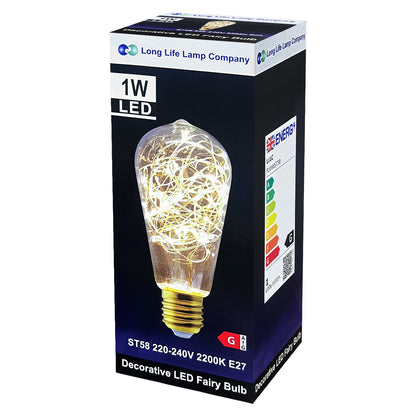 1w E27 ST58 LED Warm White Fairy String Filament Light Bulb - Free delivery on all orders