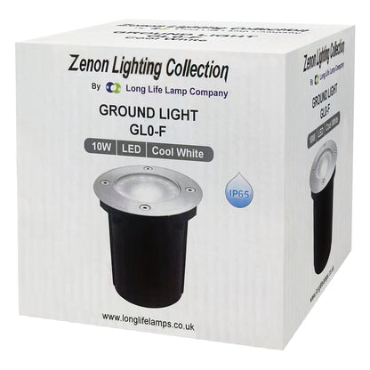 10w Outdoor Ground Walkover Light Round Cool White Brushed Chrome GL01CW