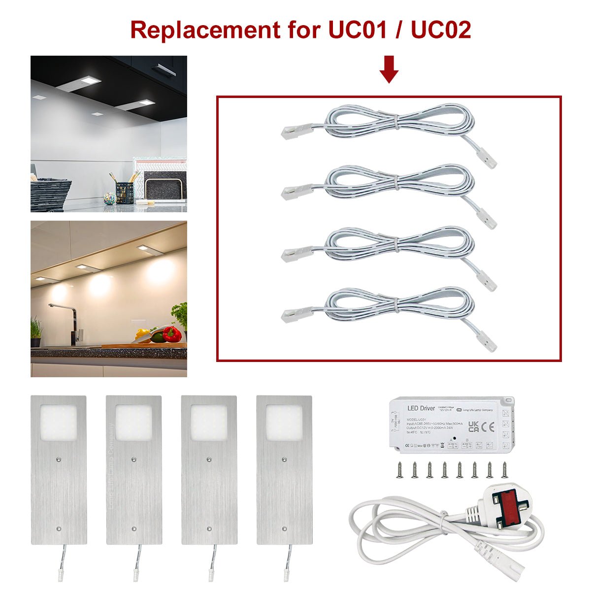 1m 2m 3m Extension Lead for LED Under Cabinet Lights - Energy Light Bulbs - Free delivery on all orders