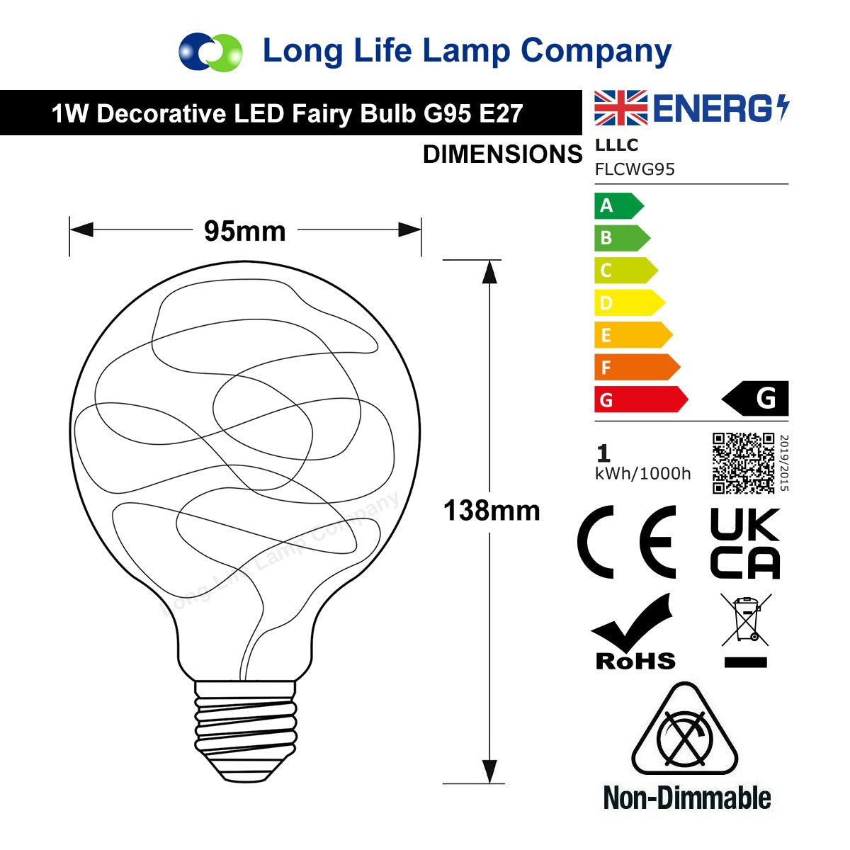 1w E27 LED Globe Decorative Fairy Light Bulb Cool White G95 - Free delivery on all orders
