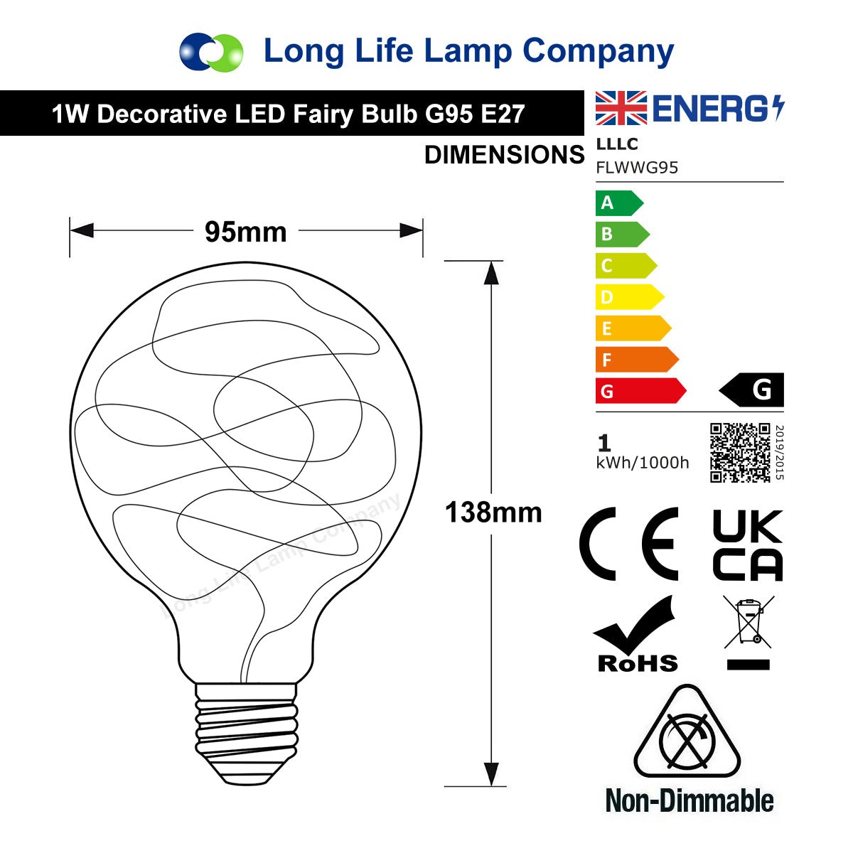 1w E27 LED Globe Decorative Fairy Light Bulb Warm White G95 - Free delivery on all orders